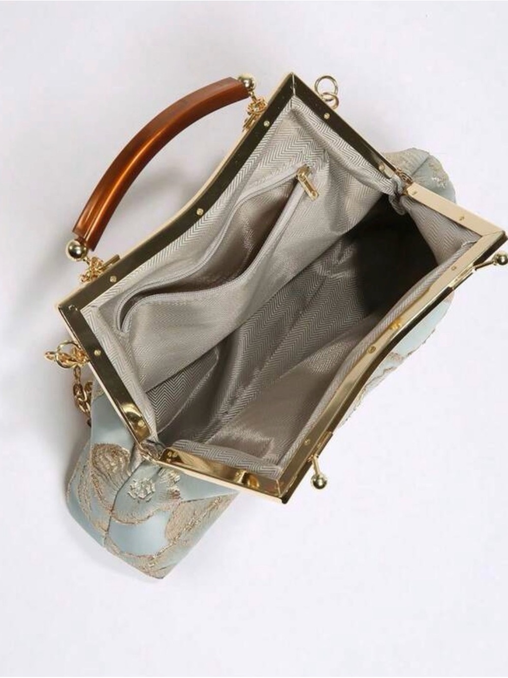 NEW Elegant Floral Top-Handle Bag with Shoulder Chain - Picture 6 of 7